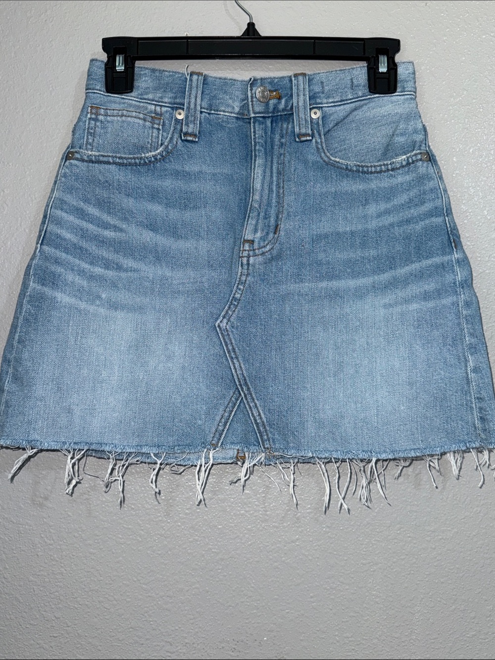 Madewell Light Blue Denim Frayed Hem Mini Skirt